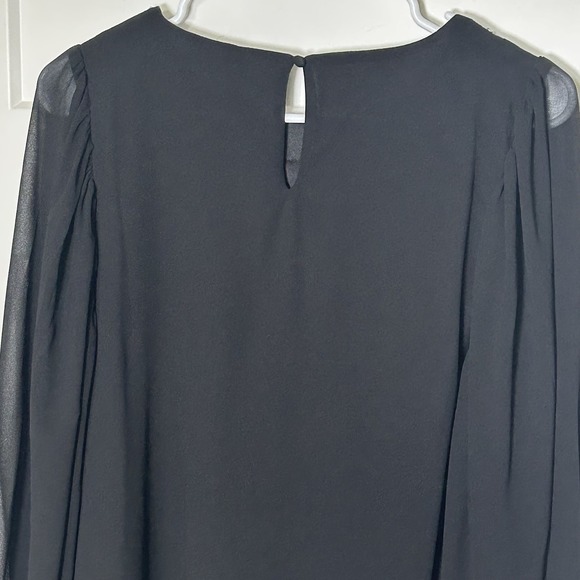 *NWT* Vince Camuto Pearl Beaded Collar Black Blouse Sheer Sleeve- Women's SMALL - Picture 6 of 10